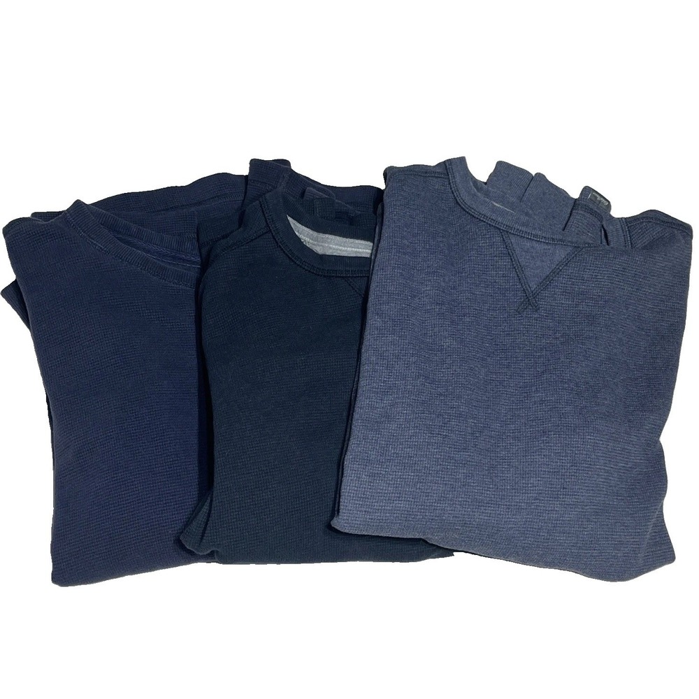 Eddie Bauer  3 Men's  Long Sleeve Thermal Waffle Knit Shirt Size XL All Blue EUC